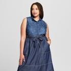 Women's Plus Size Sleeveless Denim Shirt - Universal Thread Dark Wash