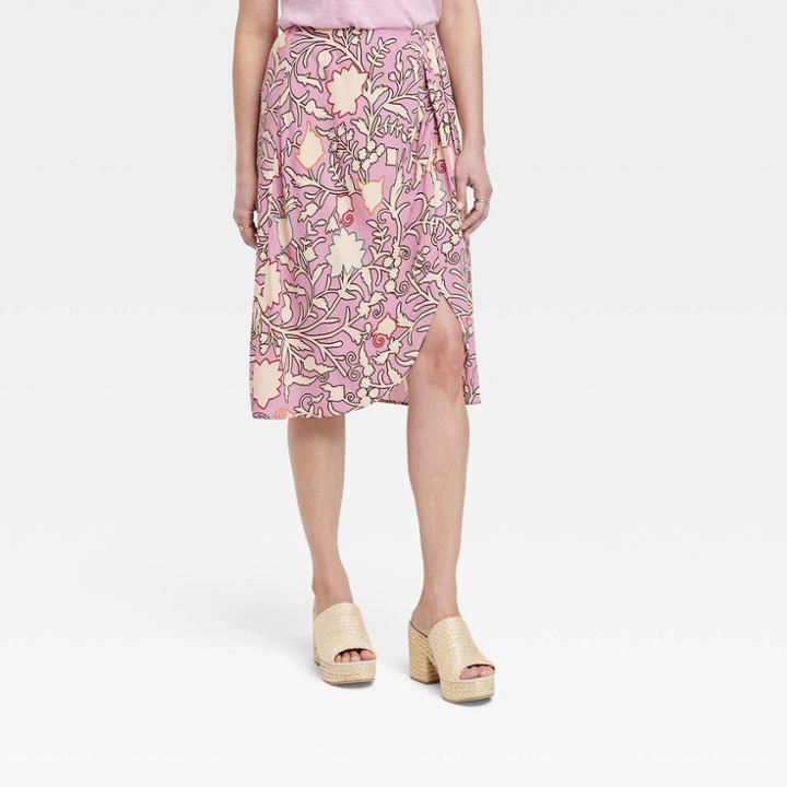 Women's Drapey A-line Wrap Skirt - Knox Rose Pink Floral
