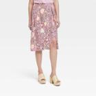 Women's Drapey A-line Wrap Skirt - Knox Rose Pink Floral