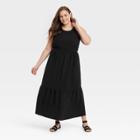 Women's Plus Size Sleeveless Tiered Dress - A New Day Black