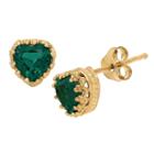 1 1/2 Tcw Tiara Gold Over Silver Heart-cut Emerald Crown Earrings