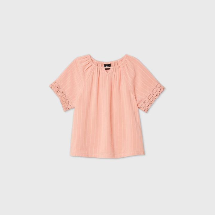 Toddler Girls' Short Sleeve Crochet Blouse - Art Class Coral