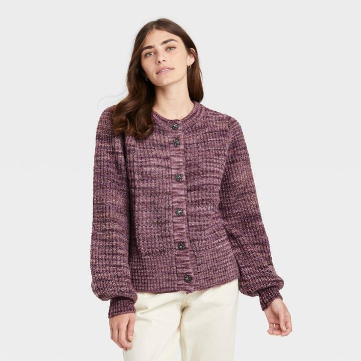 Women's Cardigan - Who What Wear Plum Striped Xs, Purple
