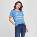 Modern Lux Women's Short Sleeve Save Water Drink Mojitos Clavicle Cut - Out Graphic T - Shirt - Modern