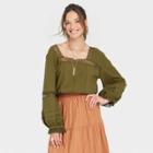 Women's Balloon Long Sleeve Cropped Blouse - Universal Thread Green