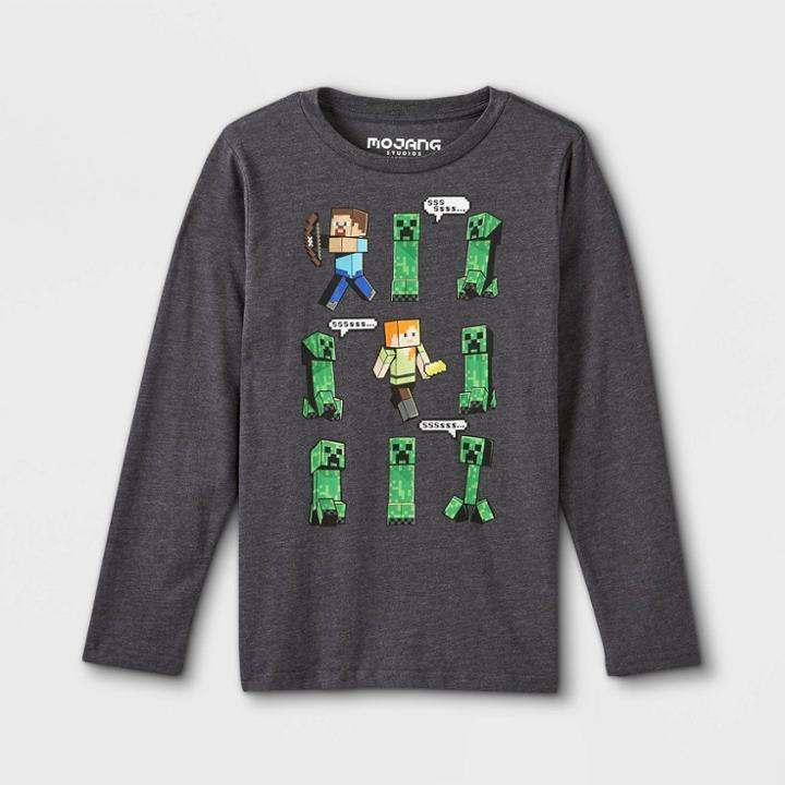 Boys' Minecraft Long Sleeve Graphic T-shirt - Gray