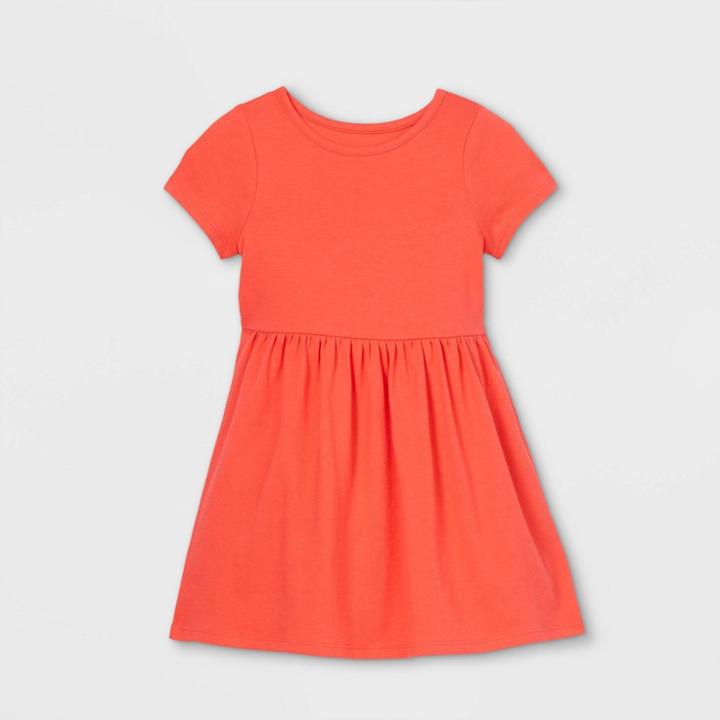Toddler Girls' Solid Knit Short Sleeve Dress - Cat & Jack Coral