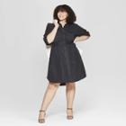 Women's Plus Size Long Sleeve Collared Shirtdress - Universal Thread Gray