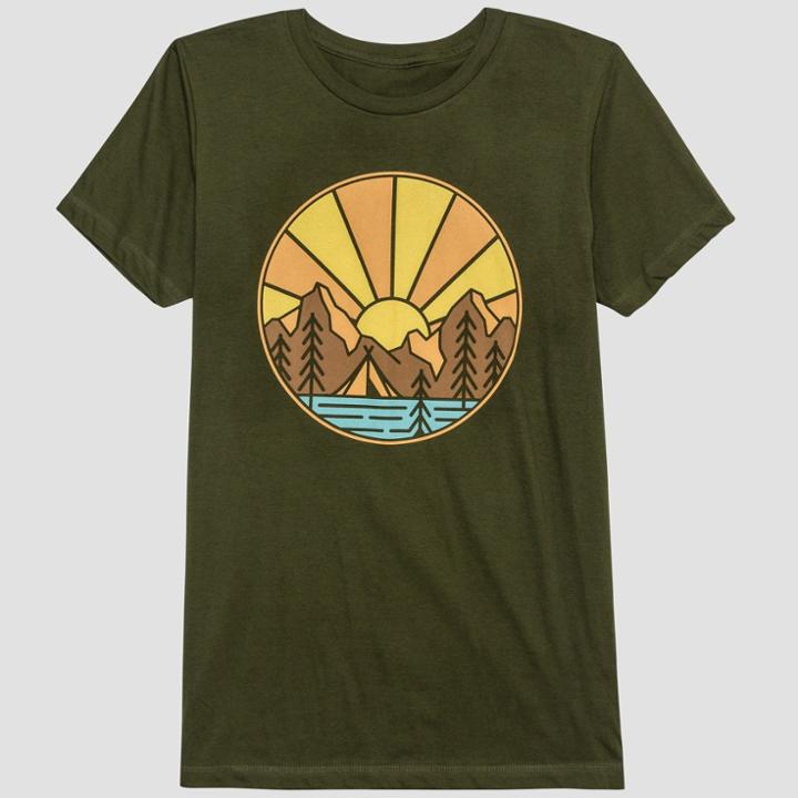 Hybrid Apparel Men's Sunrise Lake Short Sleeve Graphic T-shirt - Orchid