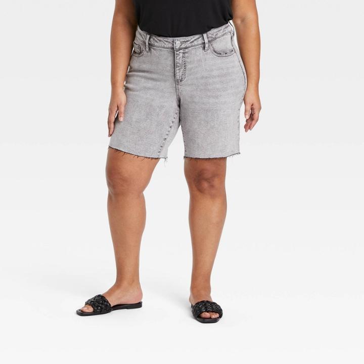 Women's Plus Size High-rise Jean Shorts - Ava & Viv Gray