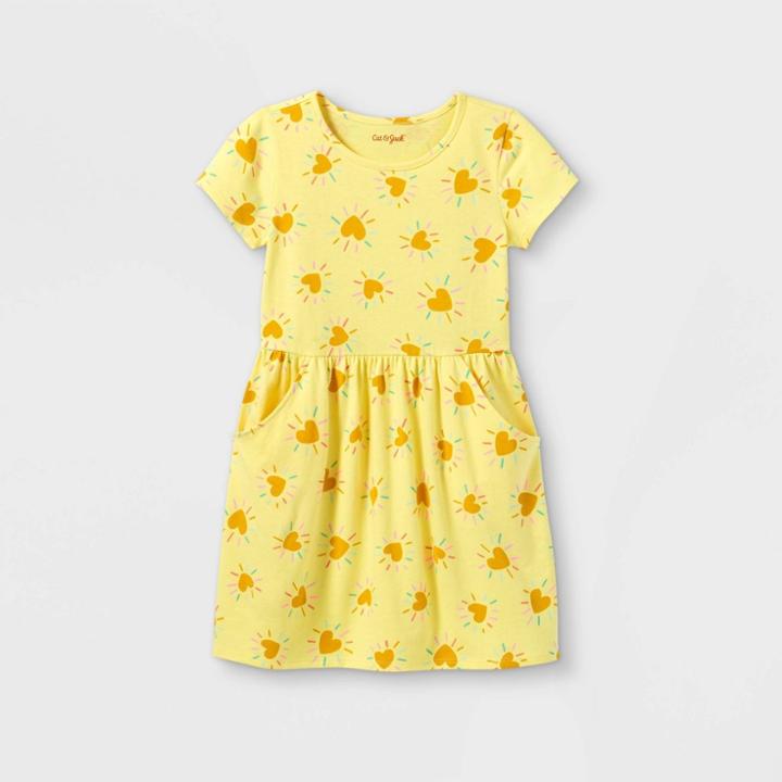 Girls' Printed Short Sleeve Knit Dress - Cat & Jack Yellow