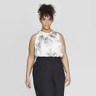 Women's Plus Size Floral Print Halter Neck Tank Top - Prologue White