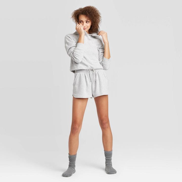 Women's Hooded Lounge Sweatshirt Colsie Gray