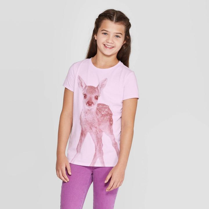 Petitegirls' Short Sleeve Deer Graphic T-shirt - Cat & Jack Lilac M, Girl's, Size: