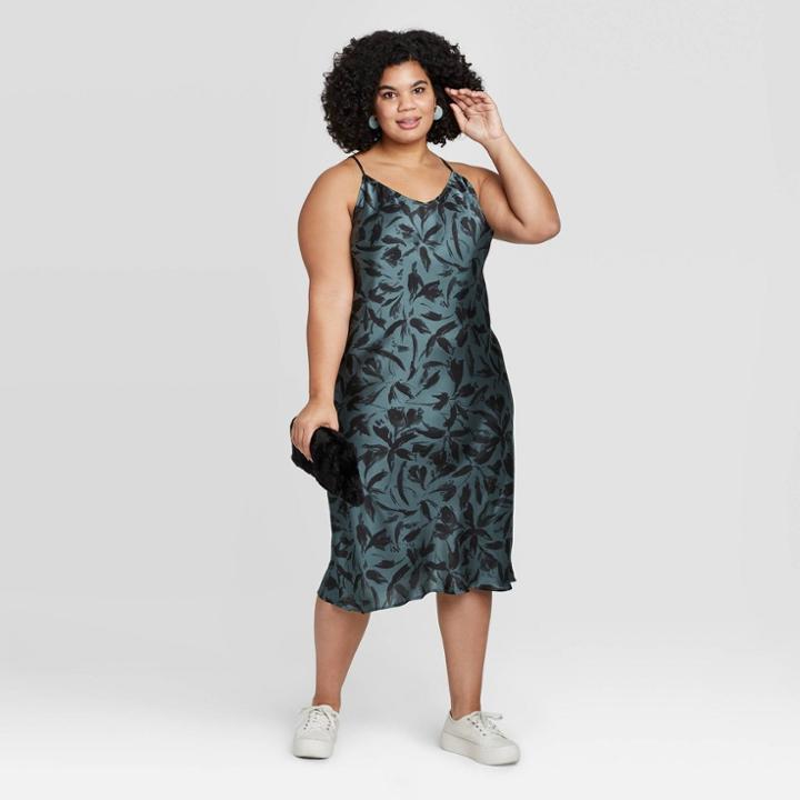 Women's Plus Size Floral Sleeveless Dress - A New Day Green 1x, Women's,
