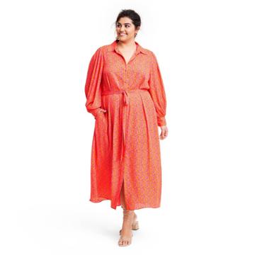 Plus Size Floral Long Sleeve Robe Dress - Alexis For Target Orange