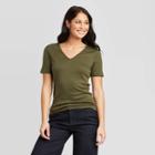 Women's Short Sleeve V-neck Fitted T-shirt - A New Day Green S, Women's,