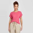 Women's Short Sleeve Round Neck Cuff T-shirt - A New Day Pink