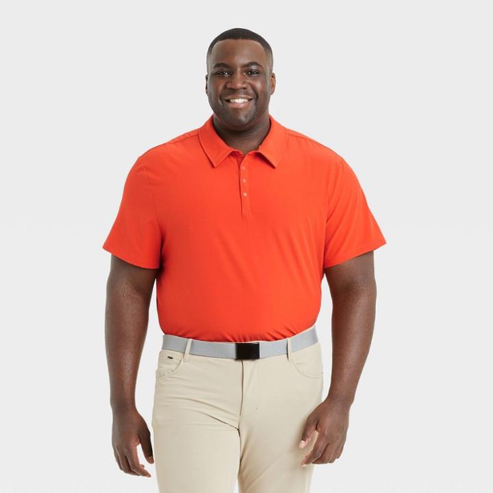 Men's Big & Tall Stretch Woven Polo Shirt - All In Motion Light Orange