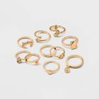 Snake Moon Sun And Coin Charm Stacking Ring Set 10pc - Wild Fable Gold