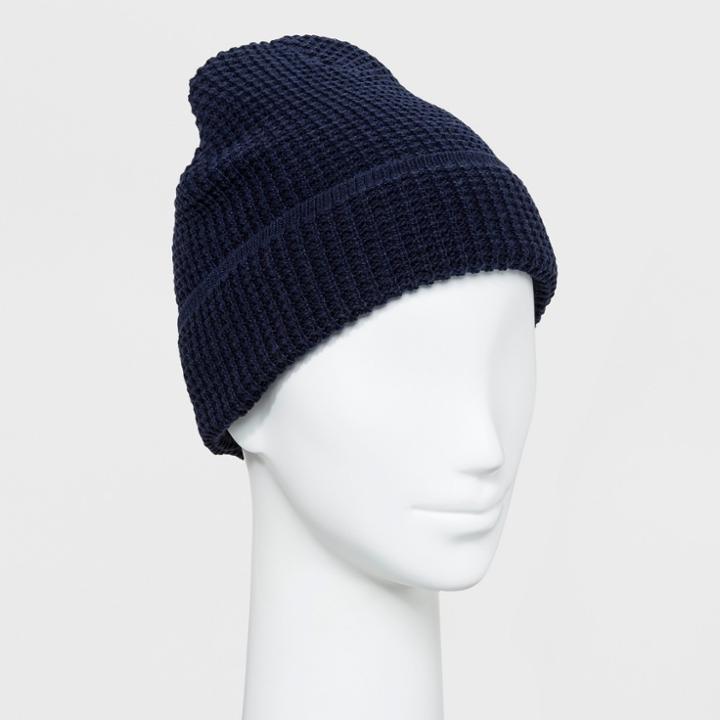 Men's Waffle Knit Fisherman Cuff Beanie - Goodfellow & Co Navy (blue)