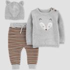 Carter's Just One You Baby Boys' 3pc Fox Top & Bottom Set - Gray Newborn