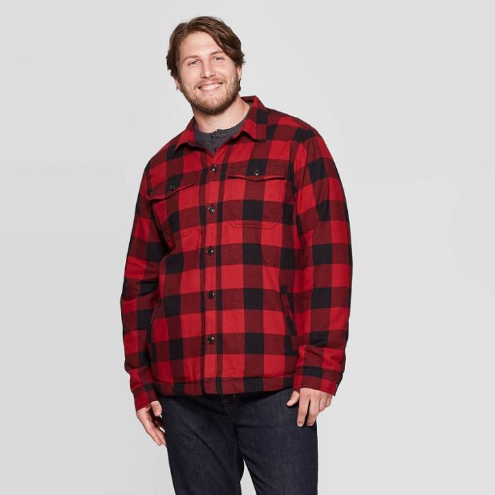 Men's Tall Plaid Sherpa Lined Shirt Jacket - Goodfellow & Co Black