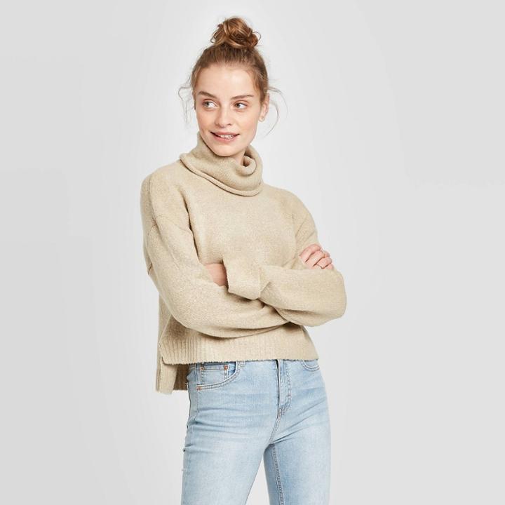 Women's Bell Long Sleeve Mock Turtleneck Pullover Sweater - Xhilaration Tan S, Women's,