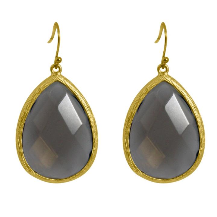 Zirconite Long Elongated Pear Shape Drop Earring - Smoky Quartz, Girl's,