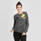 Women's Peanuts Snoopy+woodstock Long Sleeve T-shirt (juniors') - Charcoal Heather Xs, Women's, Gray