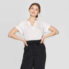 Target Women's Casual Fit Short Sleeve Split Neck Woven Popover Top - A New Day Fresh White