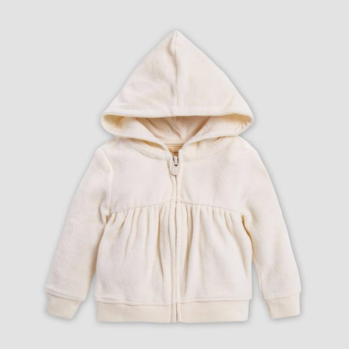 Burt's Bees Baby Baby Girls' Velour Gathered Organic Cotton Overcoat - Off White