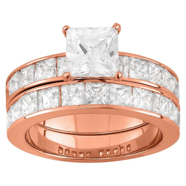 Tiara 6.36 Ct. T.w. Princess-cut 2 Piece Bridal Ring Set In 14k Gold Over Silver - (5), Girl's, Rose
