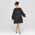 Women's Plus Size Long Sleeve Flowy Tiered Mini Babydoll Dress - Who What Wear Black X