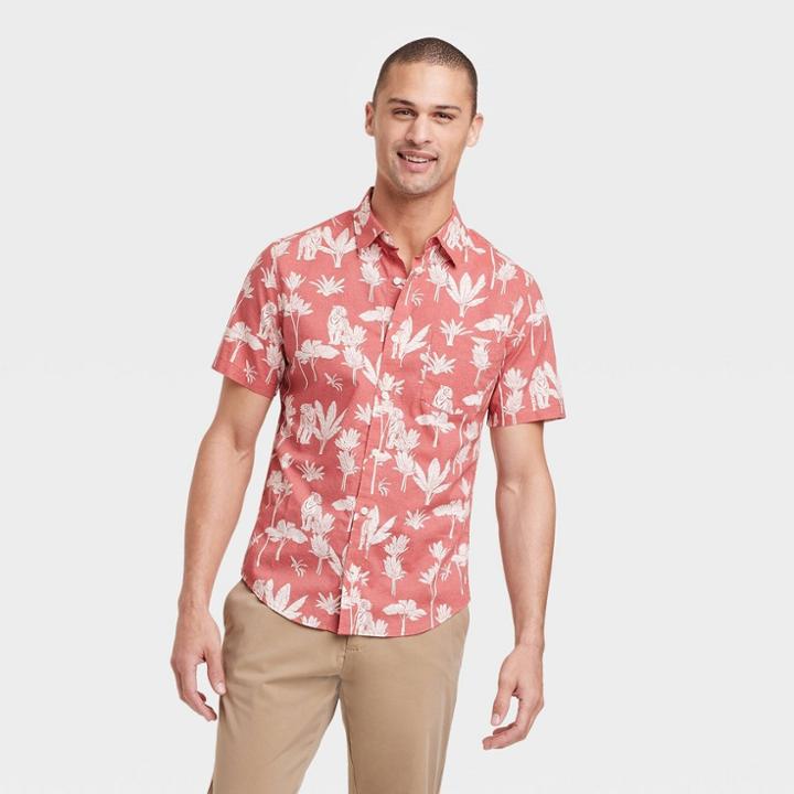 Men's Short Sleeve Button-down Shirt - Goodfellow & Co Rose Pink