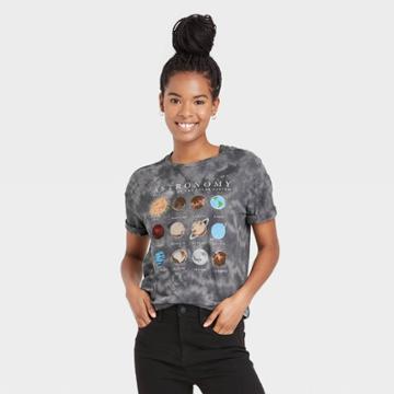 Fifth Sun Women's Astronomy Planet Short Sleeve Graphic T-shirt - Charcoal Gray