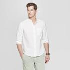 Men's Long Sleeve Mandarin Collared Linen Cotton Button-down Shirt - Goodfellow & Co White