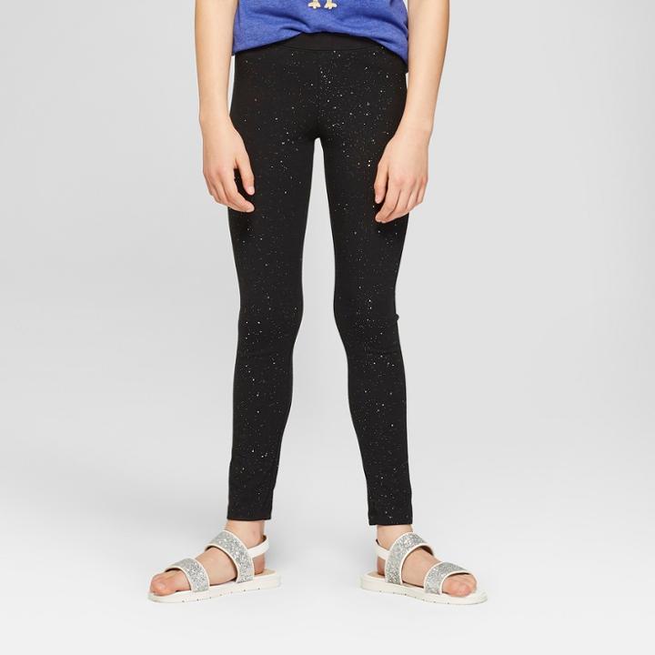 Girls' Sparkle Leggings - Cat & Jack Black Xs, Black Hotmelt
