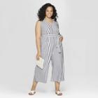 Women's Plus Size Striped Sleeveless V-neck Jumpsuit - Universal Thread Navy