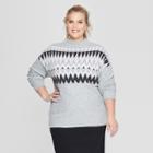 Plus Size Women's Plus Fairisle Long Sleeve Sweater - Ava & Viv Gray