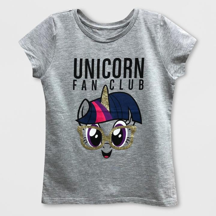 Girls' My Little Pony 'unicorn Fan Club' Short Sleeve T-shirt - Heather Gray