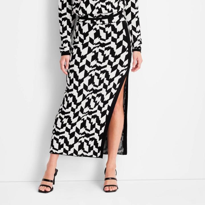 Women's High-rise Slit Knit Midi Wrap Skirt - Future Collective With Kahlana Barfield Brown Black/white Geometric Xxs