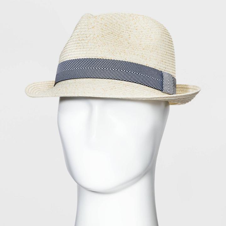Men's Fedora Hat With Striped Band - Goodfellow & Co Natural M/l, Blue/brown/white