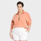 Women's Plus Size French Terry Quarter Zip Sweatshirt - Universal Thread Coral Orange