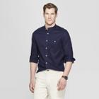 Men's Long Sleeve Mandarin Collared Linen Cotton Button-down Shirt - Goodfellow & Co Xavier Navy
