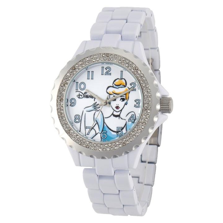 Disney Cinderella Link Watch With Accent Stones White, Women's