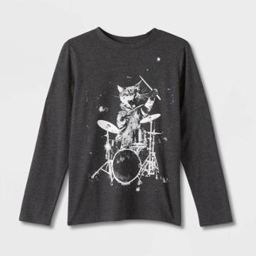 Boys' 'rock N Roll' Long Sleeve Graphic T-shirt - Cat & Jack Charcoal Gray