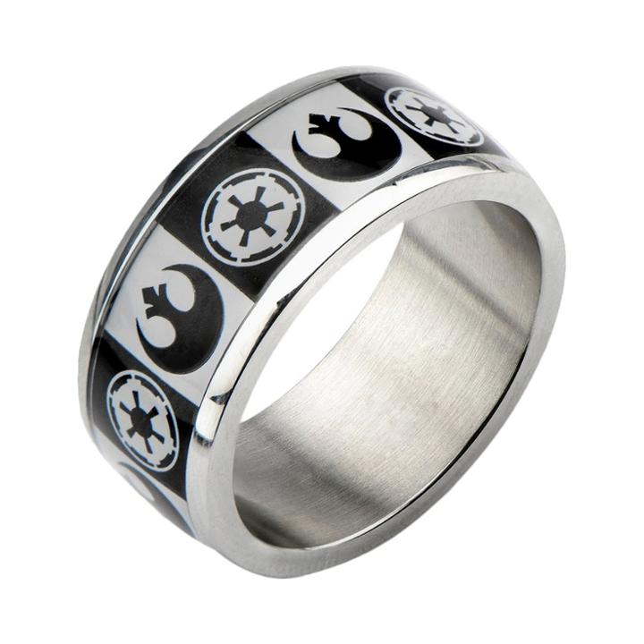 Men's Star Wars Stainless Steel Galactic Empire And Rebel Alliance Symbol Ring,