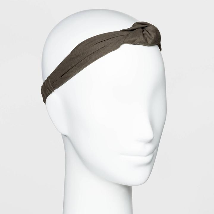 Solid Cotton Woven Fabric Knot Top Headwrap - Universal Thread Green, Women's