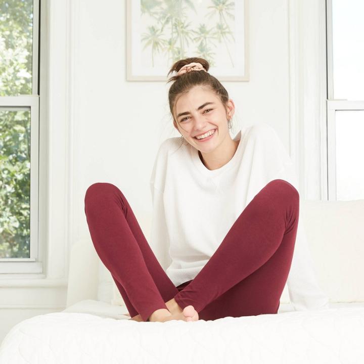 Women's High-waisted Leggings - Wild Fable Burgundy